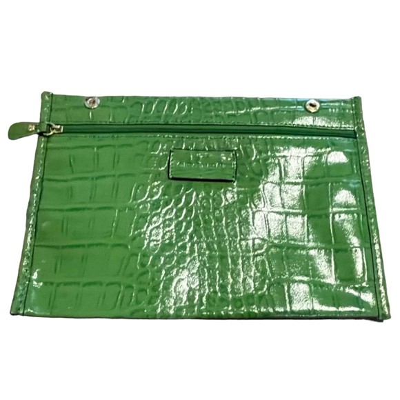 Antonio Melani Green Leather Handbag Croc Embossed Zip Clutch Wallet Women - Picture 7 of 7